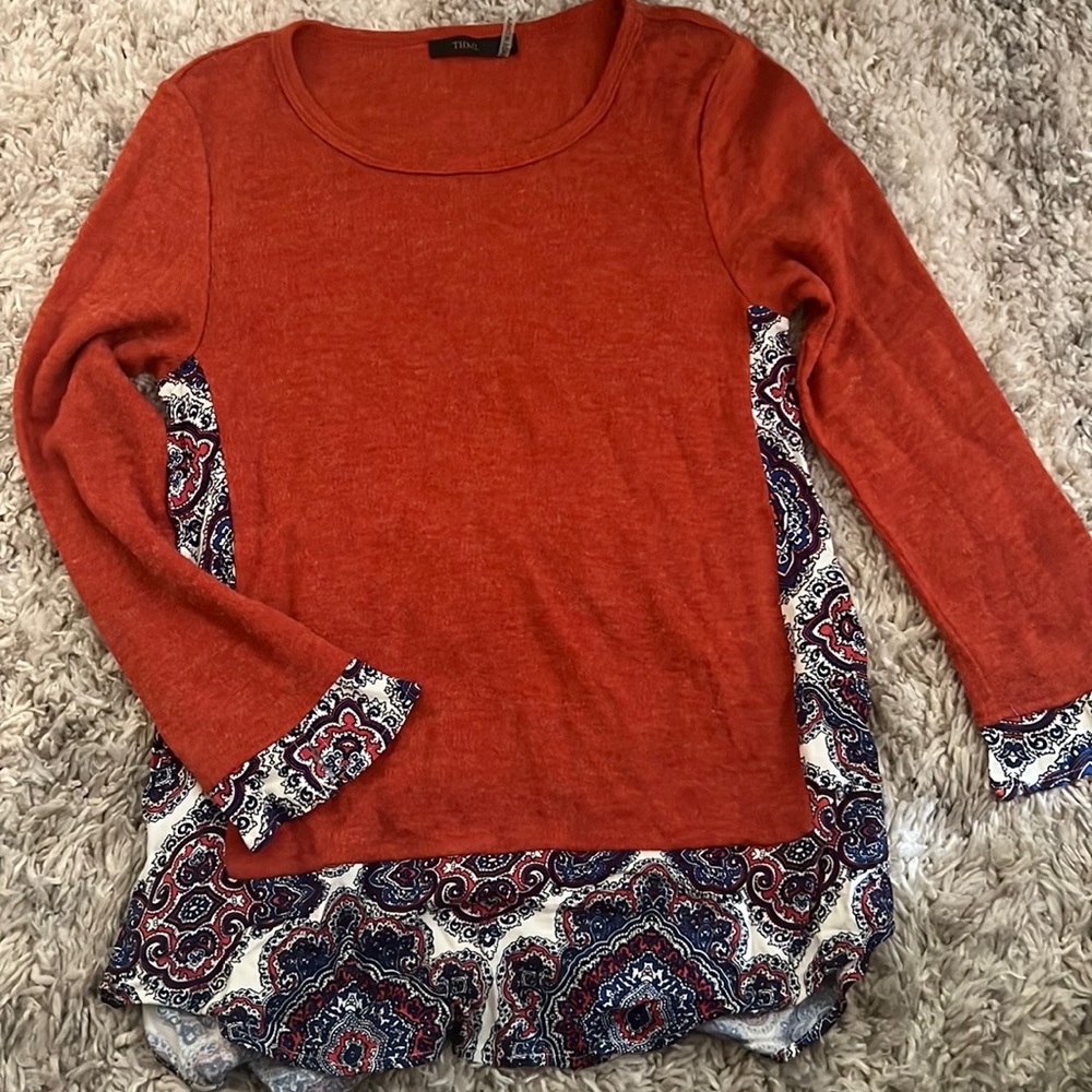 THML Anthropologie Mixed Knit Textured Top
